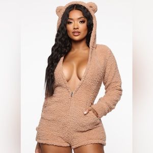 Baby Bear Hug PJ Romper Onesie - Mocha